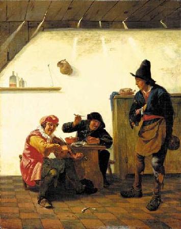 Peasants smoking and making music in an inn, Johannes Natus